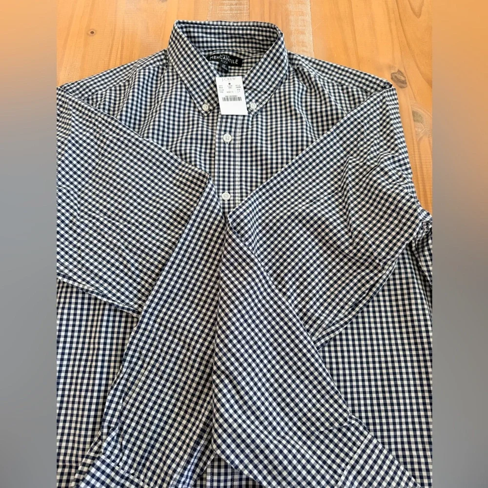 J. Crew Men's Navy and White Check Shirt NWT LARGE TALL Flex Button Up Shirt